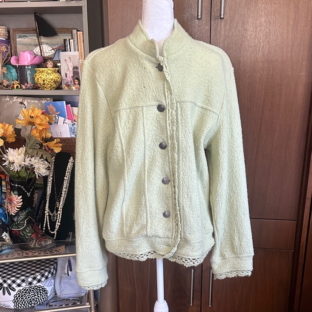 Peck & Peck Weekend Pale Sage Green Wool Jacket Silver Buttons Medium